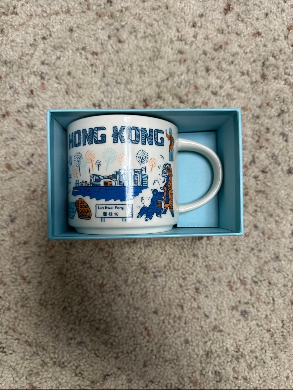 Starbucks Hong Kong Skyline Mug in Blue and Orange on White